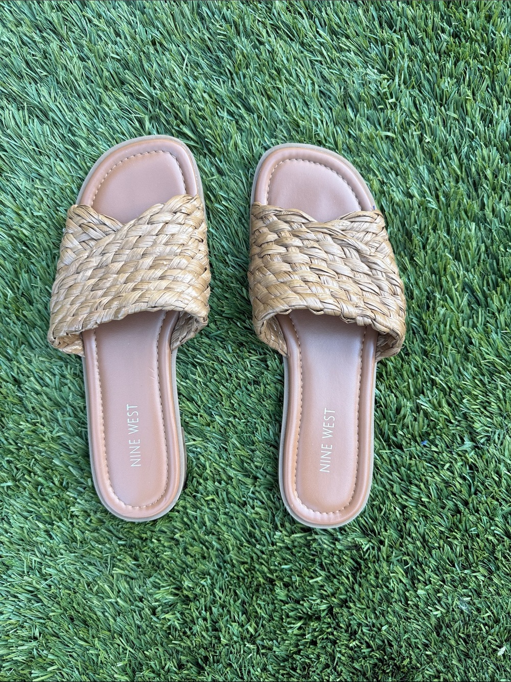 Nine West Woven Slide Sandals in Natural Tan